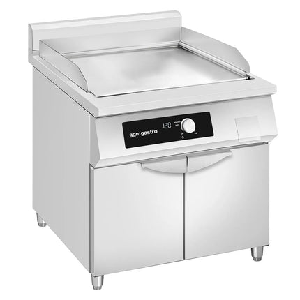 GGM Gastro Commercial Induction Griddle - with Digital Controls - 10.0kW - Smooth Plate - Cooking area: 800x700mm - with Cabinet Base - 2 Doors