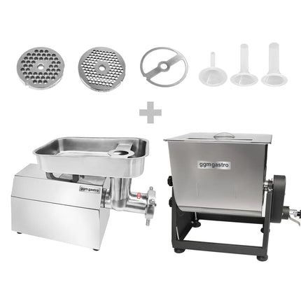 GGM Gastro Commercial Manual Meat Mixer 22 - 28L - 25kg - 1.1kW - Reverse Function - incl. Meat Mincer - 450-480kg/h
