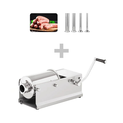GGM Gastro Commercial Manual Sausage Stuffer - Horizontal - 3L - Stainless Steel - incl. 4 Stuffing Tubes