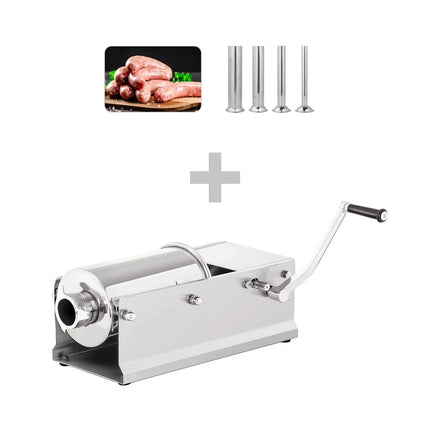 GGM Gastro Commercial Manual Sausage Stuffer - Horizontal - 5L - Stainless Steel - incl. 4 Stuffing Tubes