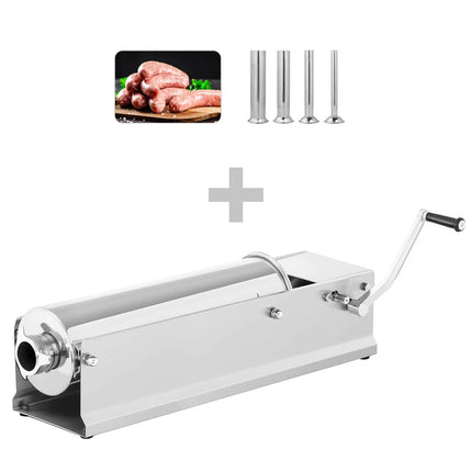 GGM Gastro Commercial Manual Sausage Stuffer - Horizontal - 7L - Stainless Steel - incl. 4 Stuffing Tubes