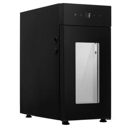 GGM Gastro Commercial Milk Fridge for Coffee Machines - 220mm - 8.5 Litres - with 1 hinged glass door - LED lighting - digital controller with temperature display - with milk feed-through - Black - Temperature range 0 to 4 °C