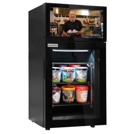 GGM Gastro Commercial Mini Bar Freezer - 460mm - with 1 glass door & built-in 48.3 cm LCD display - Black