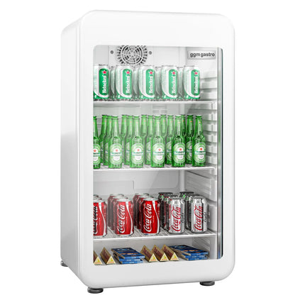 GGM Gastro Commercial Mini Bar Refrigerator - 495mm - 113L - with 1 glass door & reversible hinges - White - Double-glazed glass door