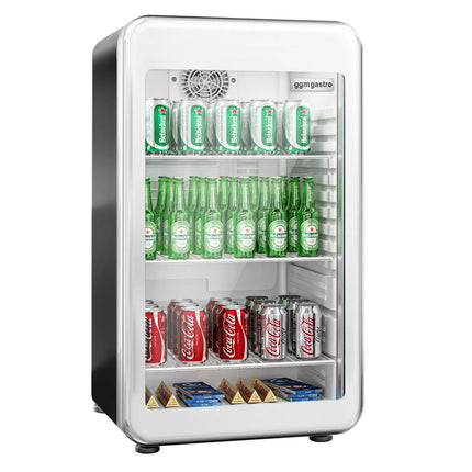 GGM Gastro Commercial Mini Bar Refrigerator - 495mm - 113L - with 1 glass door & reversible hinges - Black/Silver - Double-glazed glass door