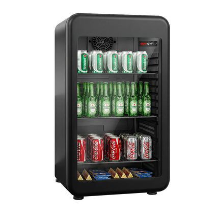 GGM Gastro Commercial Mini Bar Refrigerator - 495mm - 113L - with 1 glass door & reversible hinges - Black - Double-glazed glass door