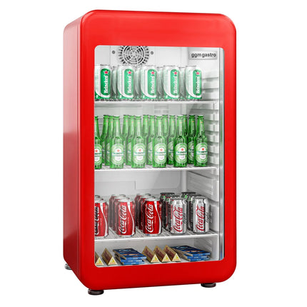 GGM Gastro Commercial Mini Bar Refrigerator - 495mm - 113L - with 1 glass door & reversible hinges - Red - Double-glazed glass door