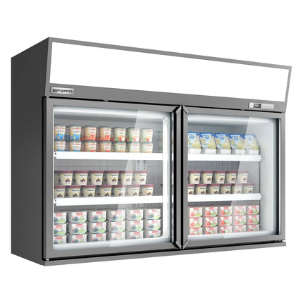 GGM Gastro Commercial multideck display freezer - 1450mm - 232L - with 2 hinged glass doors & 4 shelves - Grey