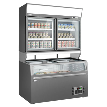 GGM Gastro Commercial multideck display freezer - 1454mm - 232L - with 2 hinged glass doors & 4 shelves - incl. island freezer - Grey