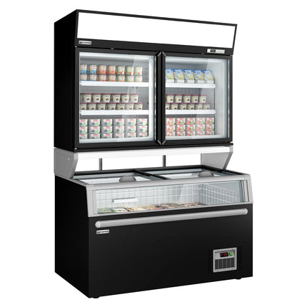 GGM Gastro Commercial multideck display freezer - 1454mm - 232L - with 2 hinged glass doors & 4 shelves - incl. island freezer - Black