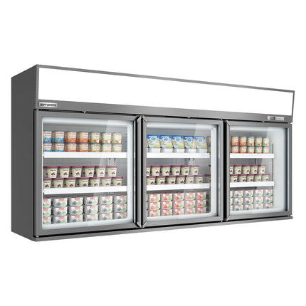 GGM Gastro Commercial multideck display freezer - 2100mm - 346L - with 3 hinged glass doors & 6 shelves - Grey