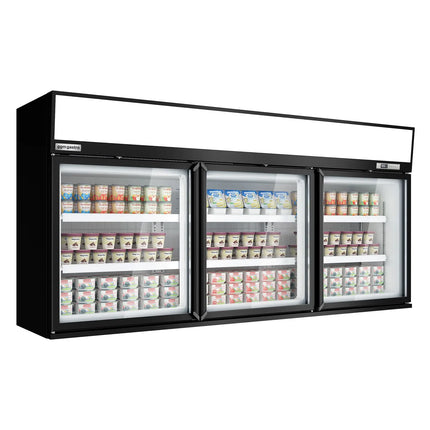 GGM Gastro Commercial multideck display freezer - 2100mm - 346L - with 3 hinged glass doors & 6 shelves - Black