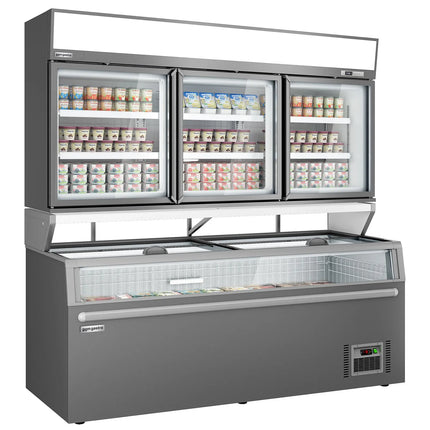 GGM Gastro Commercial multideck display freezer - 2104mm - 346L - with 3 sliding glass doors & 6 shelves - incl. island freezer - Grey