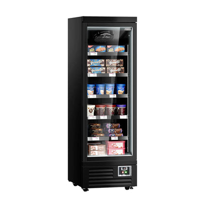 GGM Gastro Commercial multideck display freezer - 630mm - 443L - with 1 double‑glazed hinged glass door & 5 shelves - Black