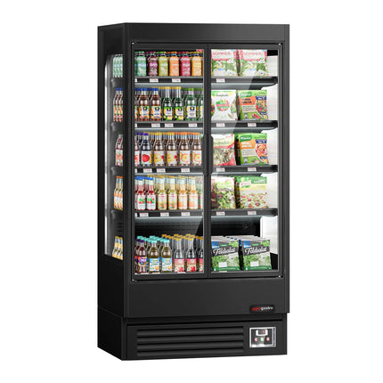 GGM Gastro Commercial multideck display fridge - 1002mm - 440L - with 2 hinged glass doors & 4 shelves - Black