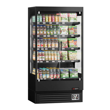 GGM Gastro Commercial multideck display fridge - 1002mm - 440L - with 2 hinged glass doors & 4 shelves - Black