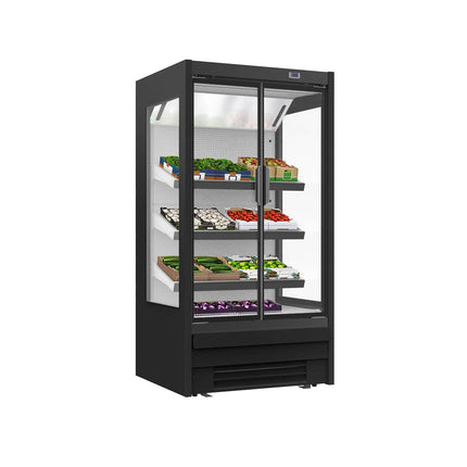 GGM Gastro Commercial multideck display fridge - 1018mm - 278L - with 2 hinged glass doors & 2 shelves - Black