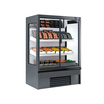 GGM Gastro Commercial multideck display fridge - 1018mm - 278L - with 2 hinged glass doors & 2 shelves - Anthracite
