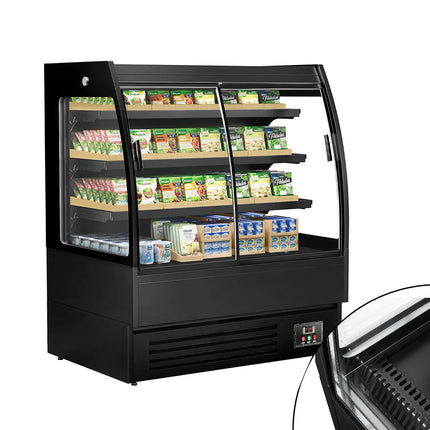 GGM Gastro Commercial multideck display fridge - 1200mm - 380L - with 2 double‑glazed sliding doors & 3 shelves - Black