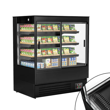 GGM Gastro Commercial multideck display fridge - 1200mm - 390L - 2 double‑glazed sliding doors & 3 shelves - Black