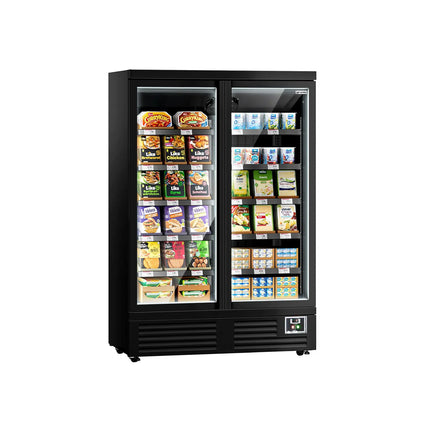 GGM Gastro Commercial multideck display fridge - 1260mm - 991L - with 2 hinged glass doors & 5 shelves - Black