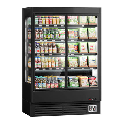 GGM Gastro Commercial multideck display fridge - 1320mm - 595L - with 2 hinged glass doors & 4 shelves - Black