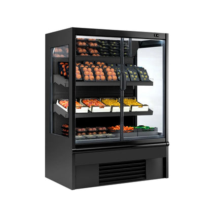 GGM Gastro Commercial multideck display fridge - 1330mm - 569L - with 2 double‑glazed hinged glass doors & 2 shelves - Black