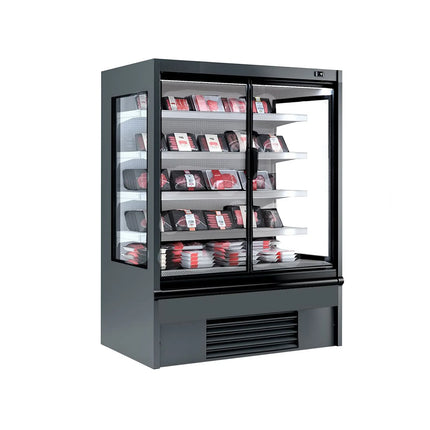 GGM Gastro Commercial multideck display fridge - 1330mm - 711L - with 2 hinged glass doors & 4 shelves - Anthracite