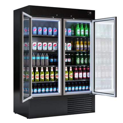 GGM Gastro Commercial multideck display fridge - 1384mm - 1310L - with 2 hinged glass doors & 4 shelves - Black