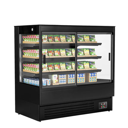 GGM Gastro Commercial multideck display fridge - 1500mm - 493L - with 2 sliding glass doors & 3 shelves - Black