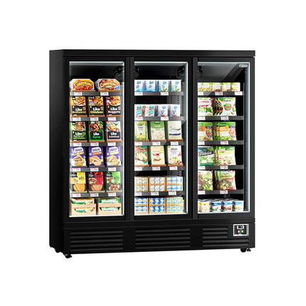 GGM Gastro Commercial multideck display fridge - 1890mm - 1539L - with 3 double‑glazed hinged glass doors & 5 shelves - Black