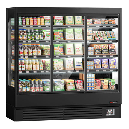 GGM Gastro Commercial multideck display fridge - 1940mm - 893L - with 3 hinged glass doors & 4 shelves - Black