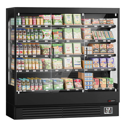 GGM Gastro Commercial multideck display fridge - 1940mm - 893L - with 3 hinged glass doors & 4 shelves - Black