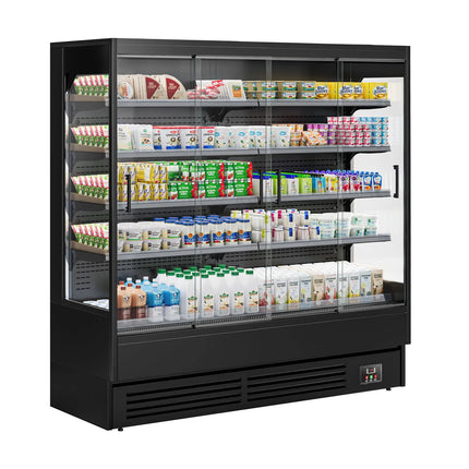 GGM Gastro Commercial multideck display fridge - 1940mm - 893L - with 4 sliding glass doors & 4 shelves - Black