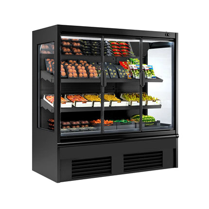 GGM Gastro Commercial multideck display fridge - 1955mm - 555L - with 1 double‑glazed hinged glass door & 2 shelves - Black
