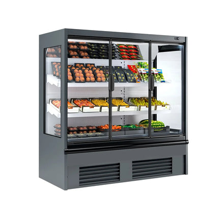 GGM Gastro Commercial multideck display fridge - 1955mm - 555L - with 1 double‑glazed hinged glass door & 2 shelves - Anthracite