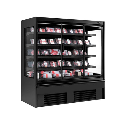 GGM Gastro Commercial multideck display fridge - 1955mm - 852L - with 3 double‑glazed hinged glass doors & 4 shelves - Black