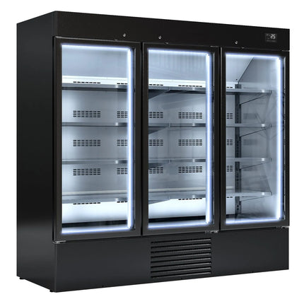 GGM Gastro Commercial multideck display fridge - 2081mm - 2030L - with 3 double‑glazed hinged glass doors & 8 shelves - Black