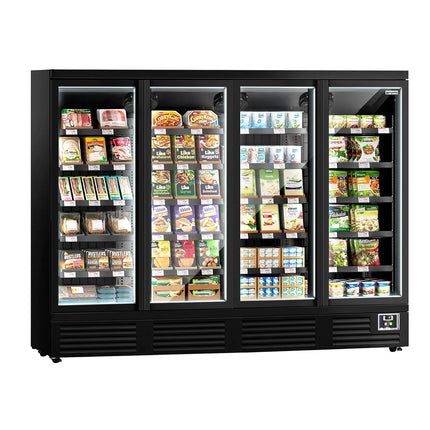 GGM Gastro Commercial multideck display fridge - 2520mm - 1900L - with 4 hinged glass doors & 5 shelves - Black