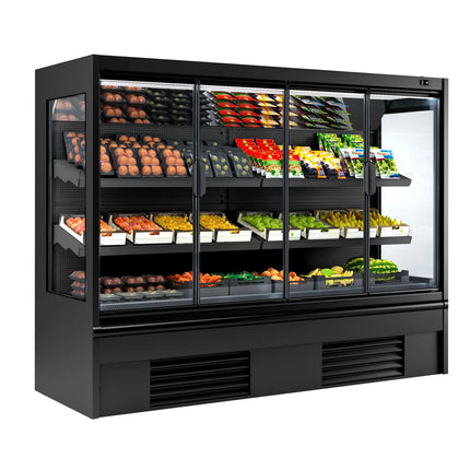 GGM Gastro Commercial multideck display fridge - 2580mm - 1408L - with 4 hinged glass doors & 2 shelves - Black