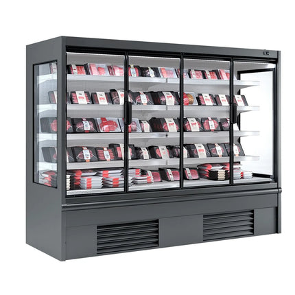 GGM Gastro Commercial multideck display fridge - 2580mm - 1605L - with 4 double‑glazed hinged glass doors & 4 shelves - Anthracite