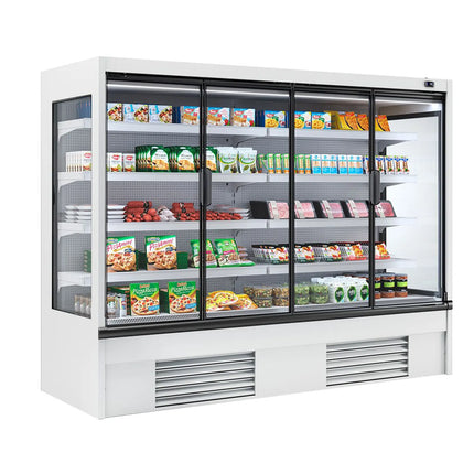 GGM Gastro Commercial multideck display fridge - 2580mm - 1605L - with 4 double‑glazed hinged glass doors & 4 shelves - White