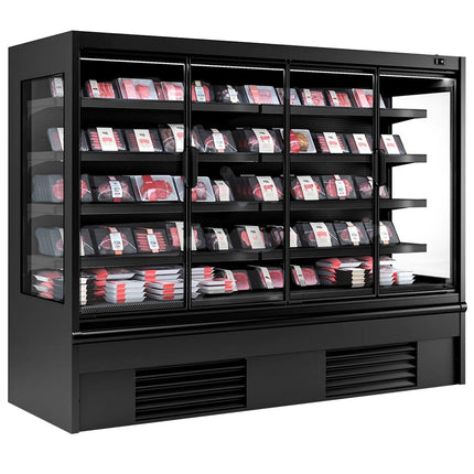GGM Gastro Commercial multideck display fridge - 2580mm - 1605L - with 4 double‑glazed hinged glass doors & 4 shelves - Black