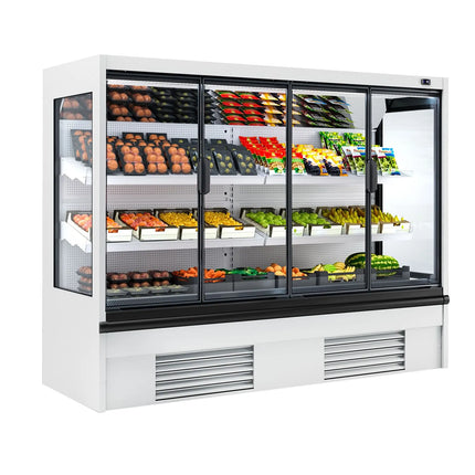 GGM Gastro Commercial multideck display fridge - 2580mm - 740L - with 2 double‑glazed hinged glass doors & 2 shelves - White