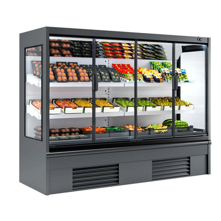 GGM Gastro Commercial multideck display fridge - 2580mm - 740L - with 2 hinged glass doors & 2 shelves - Anthracite