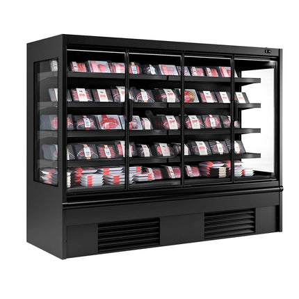GGM Gastro Commercial multideck display fridge - 2580mm - 910L - with 4 hinged glass doors & 4 shelves - Black
