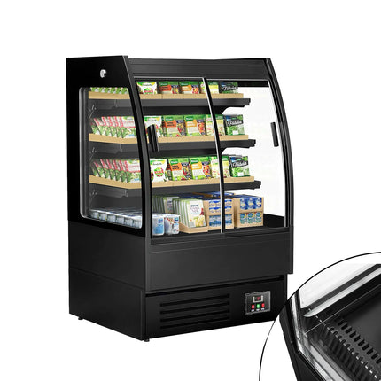GGM Gastro Commercial multideck display fridge - 900mm - 216L - with 2 double‑glazed sliding doors & 3 shelves - Black