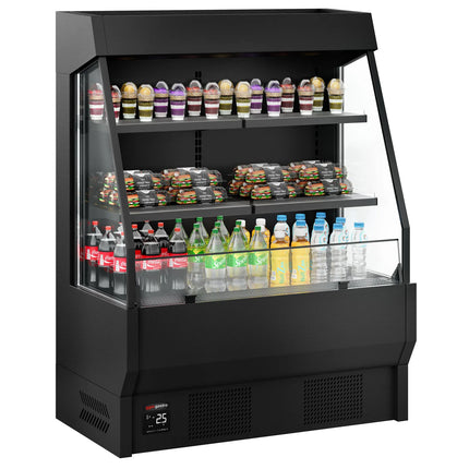 GGM Gastro Commercial multideck display fridge - Open front - 1220mm - 300L - with 2 shelves - Black