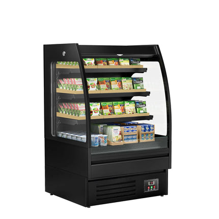 GGM Gastro Commercial multideck display fridge - Open front - 900mm - 216L - with 3 shelves - Black