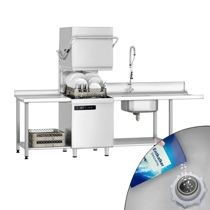 GGM Gastro Commercial Pass Through Dishwasher - Digital Controls - 7.1kW - incl. Inlet Table right, Outlet Table left - with Detergent & Rinse Aid Dosing Pumps